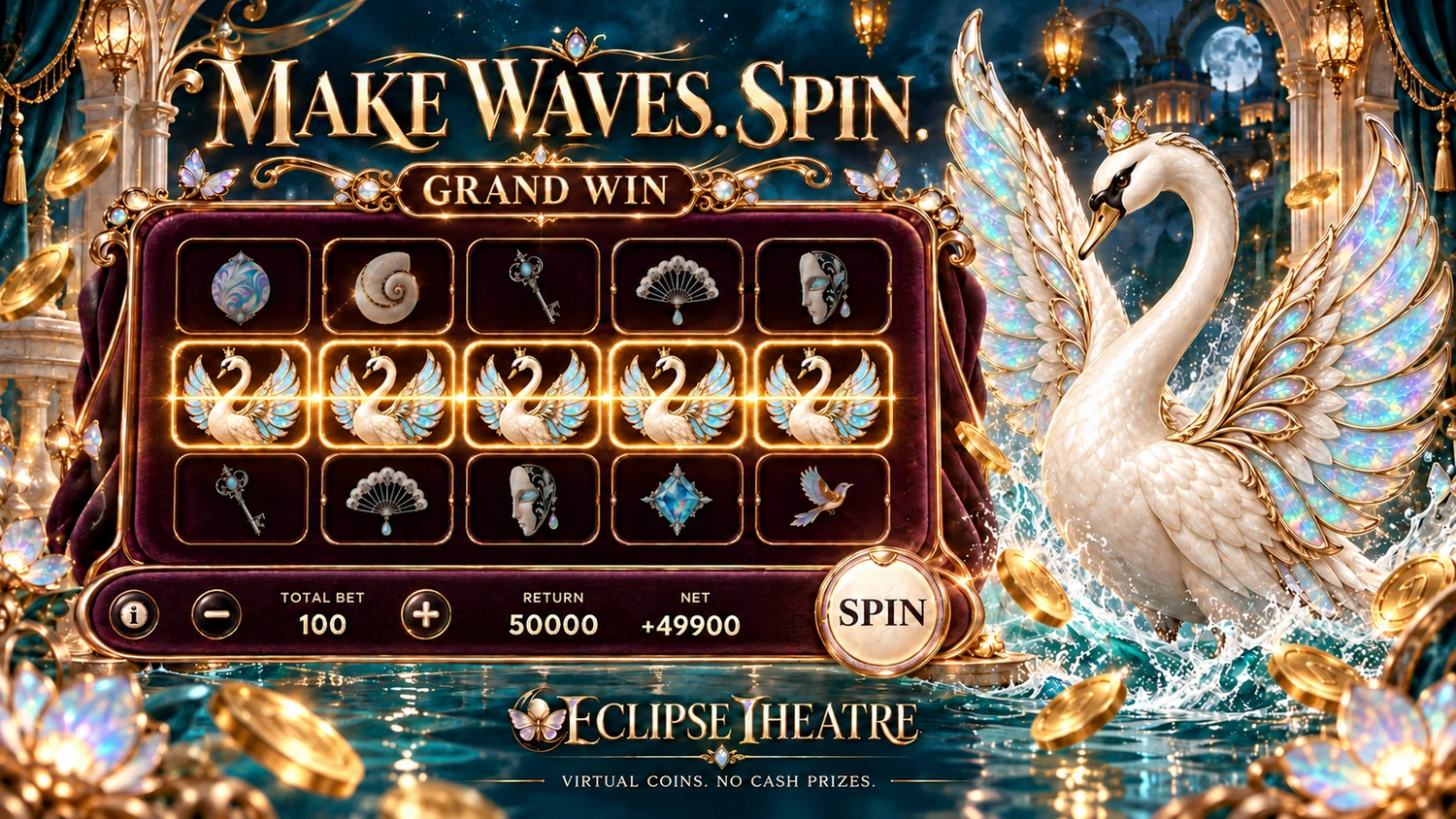 Opal Nocturne: a five-reel Slots board, SPIN control and themed guardian