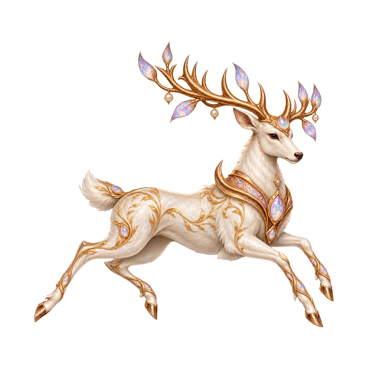 An intact moon stag with delicate opal antlers